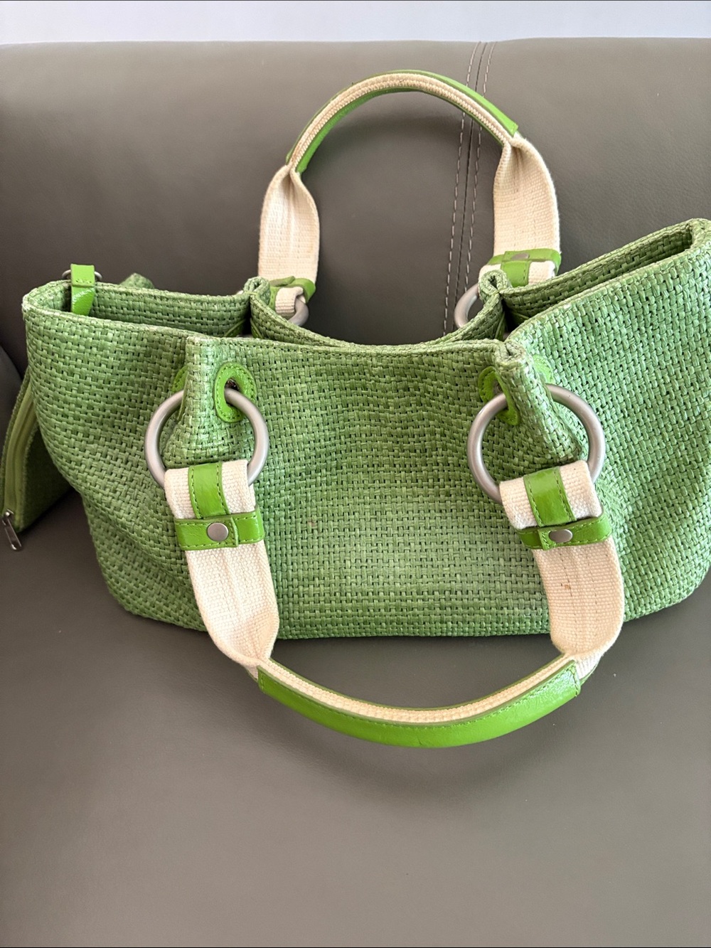 Elaine Turner Lime Green Woven Shoulder Tote with Wristlet - Picture 7 of 16